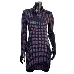 Vintage 90s Sisley Italy Womens S Geo Pattern Lightweight Mini Dress Long Sleeve